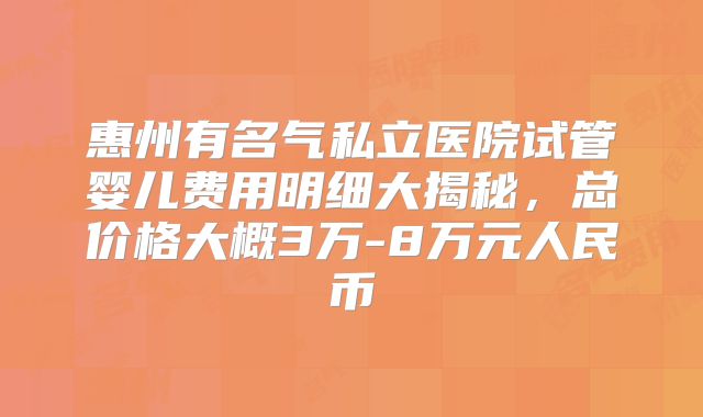 惠州有名气私立医院试管婴儿费用明细大揭秘，总价格大概3万-8万元人民币