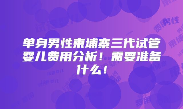 单身男性柬埔寨三代试管婴儿费用分析!需要准备什么!