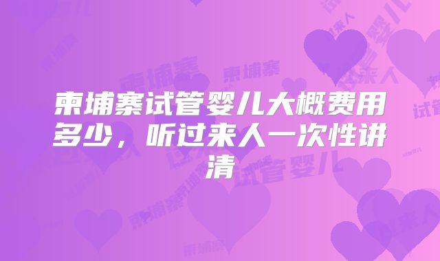 柬埔寨试管婴儿大概费用多少，听过来人一次性讲清