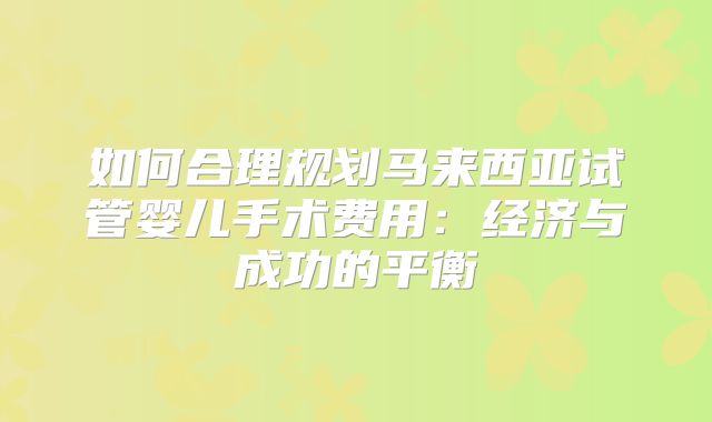 如何合理规划马来西亚试管婴儿手术费用：经济与成功的平衡