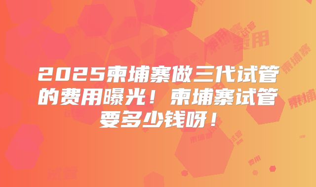 2025柬埔寨做三代试管的费用曝光！柬埔寨试管要多少钱呀！