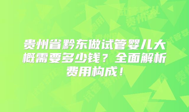 贵州省黔东做试管婴儿大概需要多少钱？全面解析费用构成！