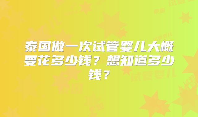 泰国做一次试管婴儿大概要花多少钱?想知道多少钱?