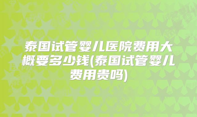 泰国试管婴儿医院费用大概要多少钱(泰国试管婴儿费用贵吗)