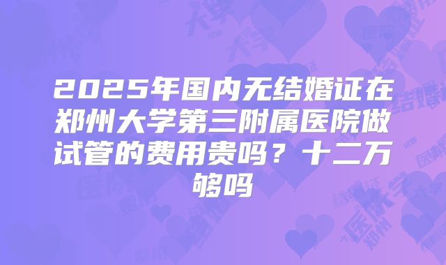 2025年国内无结婚证在郑州大学第三附属医院做试管的费用贵吗?十二万够吗