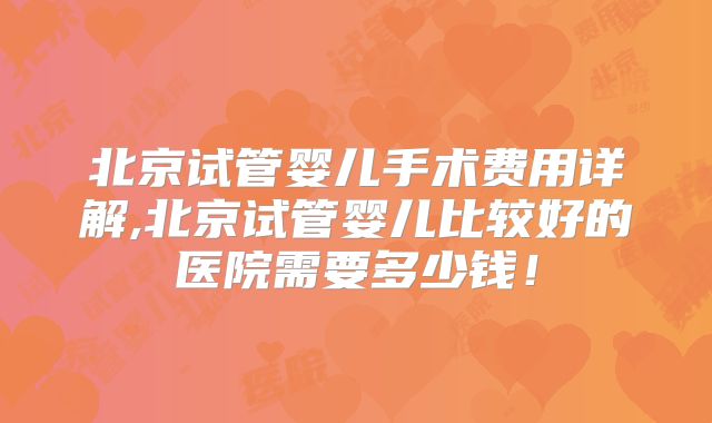 北京试管婴儿手术费用详解,北京试管婴儿比较好的医院需要多少钱!