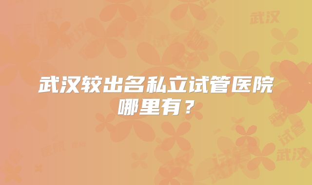 武汉较出名私立试管医院哪里有？