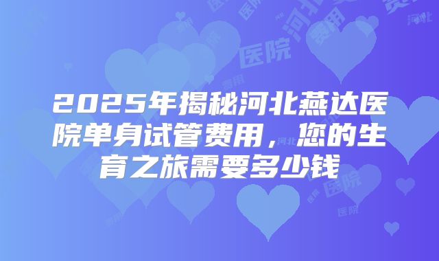 2025年揭秘河北燕达医院单身试管费用,您的生育之旅需要多少钱