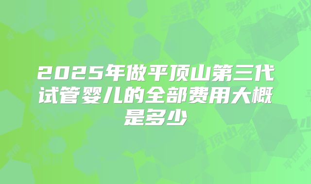 2025年做平顶山第三代试管婴儿的全部费用大概是多少