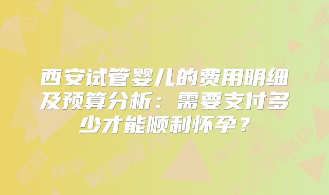 西安试管婴儿的费用明细及预算分析：需要支付多少才能顺利怀孕？