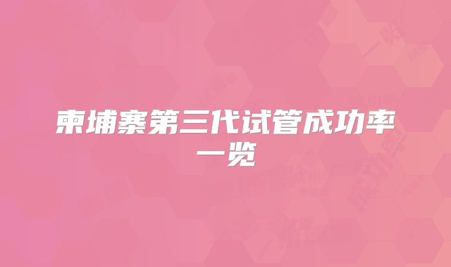 柬埔寨第三代试管成功率一览
