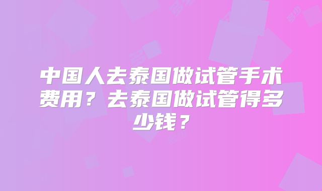 中国人去泰国做试管手术费用？去泰国做试管得多少钱？