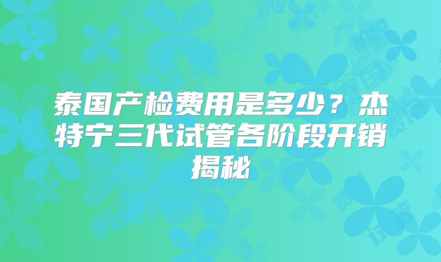 泰国产检费用是多少？杰特宁三代试管各阶段开销揭秘