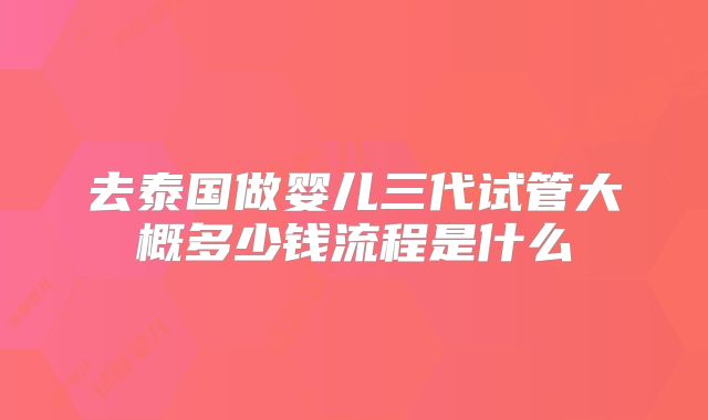 去泰国做婴儿三代试管大概多少钱流程是什么
