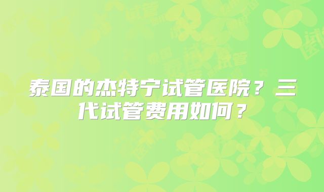 泰国的杰特宁试管医院？三代试管费用如何？