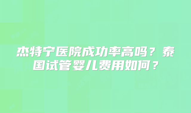 杰特宁医院成功率高吗？泰国试管婴儿费用如何？