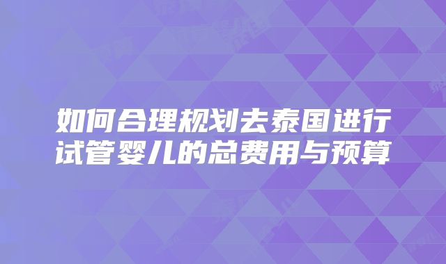 如何合理规划去泰国进行试管婴儿的总费用与预算