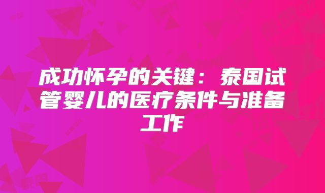 成功怀孕的关键：泰国试管婴儿的医疗条件与准备工作