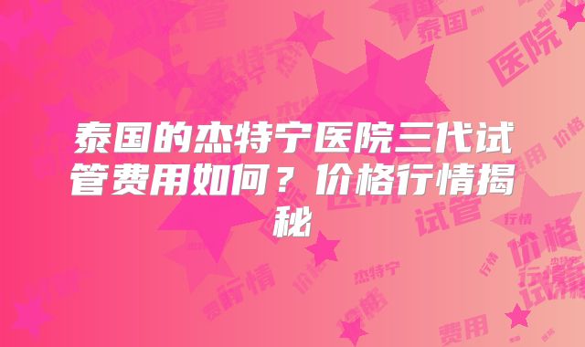 泰国的杰特宁医院三代试管费用如何？价格行情揭秘
