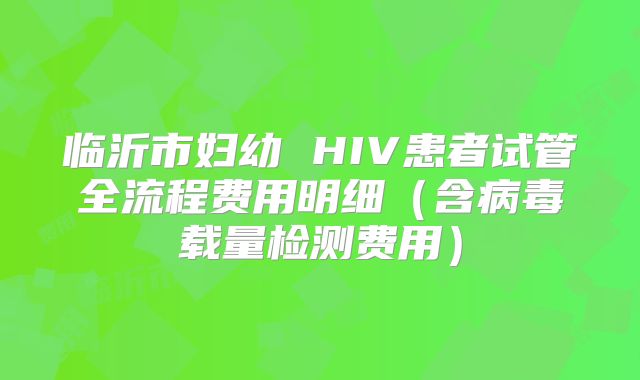 临沂市妇幼 HIV患者试管全流程费用明细（含病毒载量检测费用）
