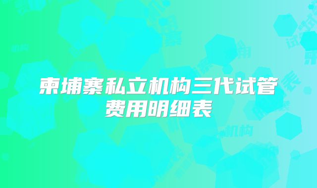 柬埔寨私立机构三代试管费用明细表