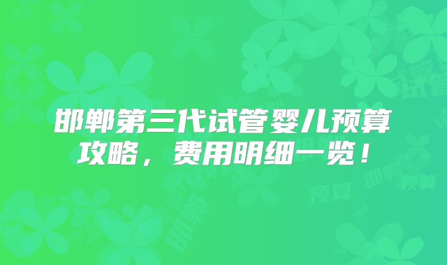 邯郸第三代试管婴儿预算攻略，费用明细一览！