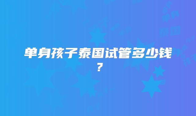 单身孩子泰国试管多少钱？