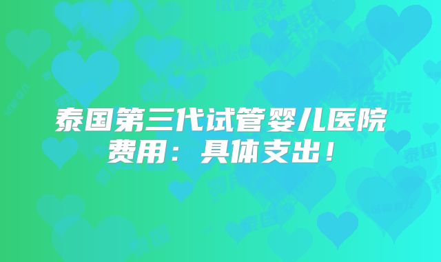 泰国第三代试管婴儿医院费用：具体支出！