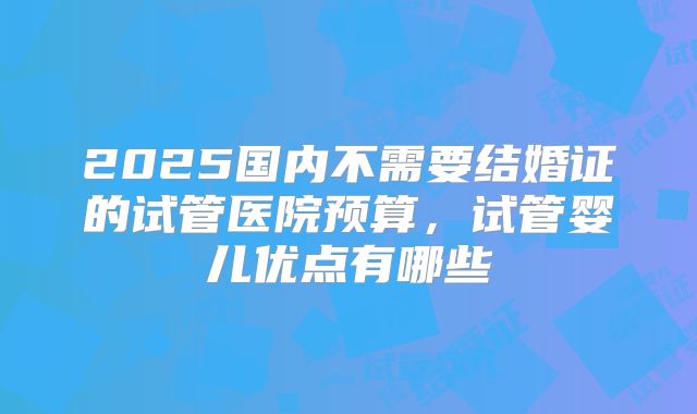 2025国内不需要结婚证的试管医院预算，试管婴儿优点有哪些