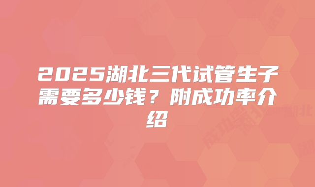 2025湖北三代试管生子需要多少钱？附成功率介绍