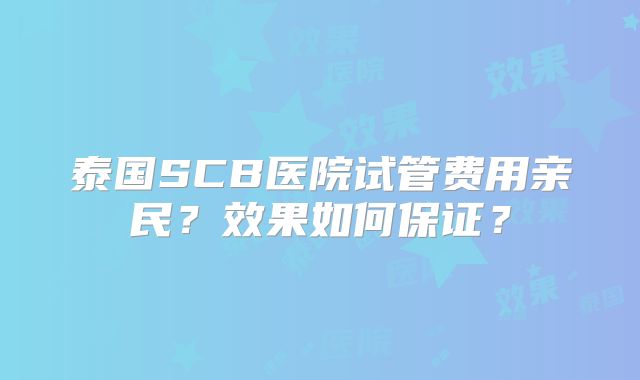 泰国SCB医院试管费用亲民？效果如何保证？