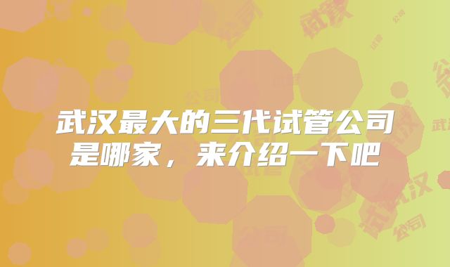 武汉最大的三代试管公司是哪家，来介绍一下吧