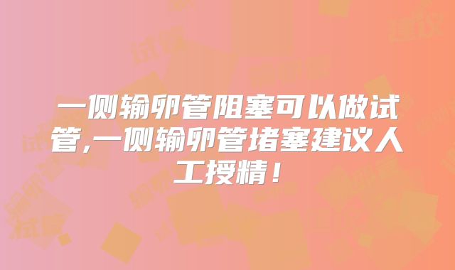 一侧输卵管阻塞可以做试管,一侧输卵管堵塞建议人工授精！