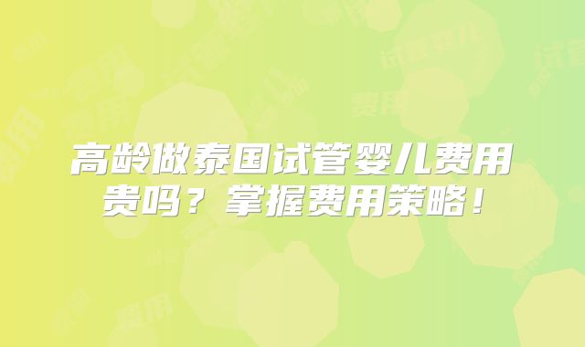 高龄做泰国试管婴儿费用贵吗？掌握费用策略！
