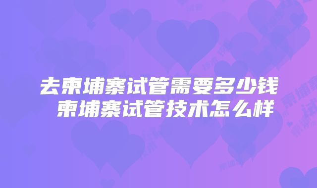 去柬埔寨试管需要多少钱 柬埔寨试管技术怎么样