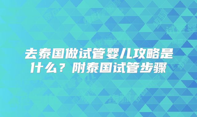 去泰国做试管婴儿攻略是什么？附泰国试管步骤
