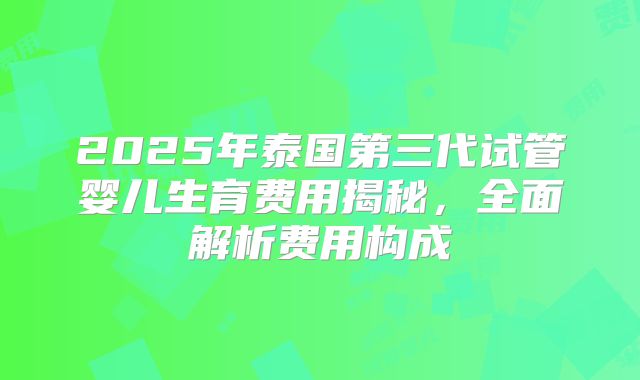 2025年泰国第三代试管婴儿生育费用揭秘，全面解析费用构成