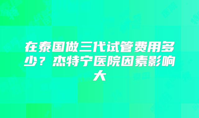 在泰国做三代试管费用多少？杰特宁医院因素影响大