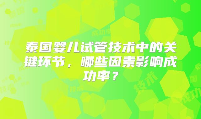泰国婴儿试管技术中的关键环节,哪些因素影响成功率?