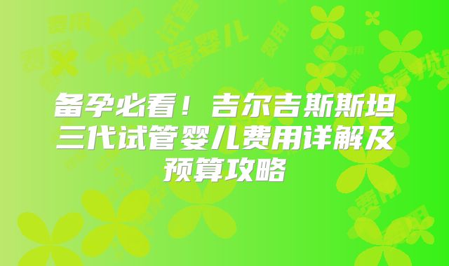 备孕必看！吉尔吉斯斯坦三代试管婴儿费用详解及预算攻略