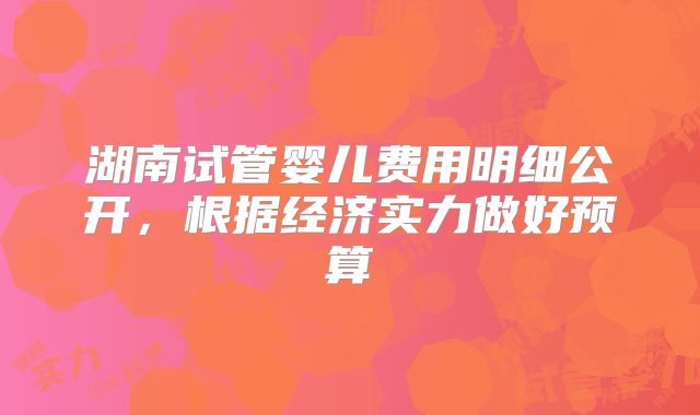 湖南试管婴儿费用明细公开，根据经济实力做好预算