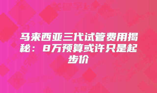 马来西亚三代试管费用揭秘:8万预算或许只是起步价