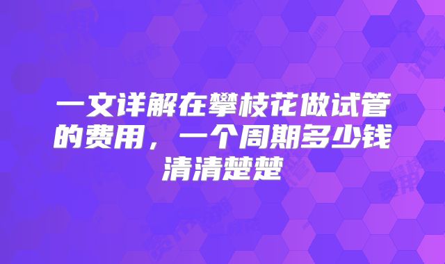 一文详解在攀枝花做试管的费用，一个周期多少钱清清楚楚