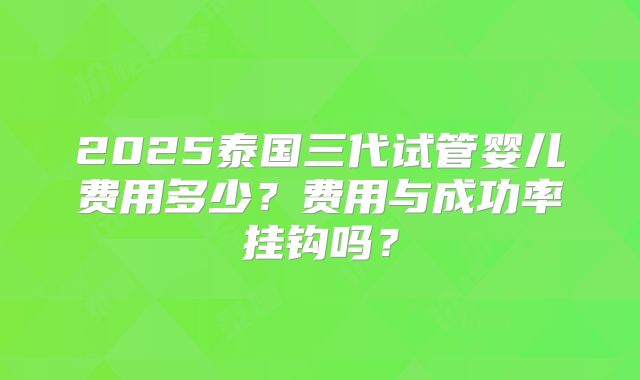 2025泰国三代试管婴儿费用多少?费用与成功率挂钩吗?