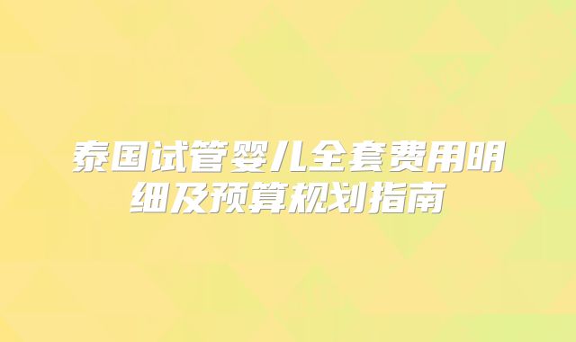 泰国试管婴儿全套费用明细及预算规划指南