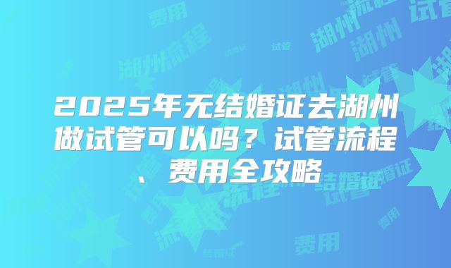 2025年无结婚证去湖州做试管可以吗?试管流程、费用全攻略