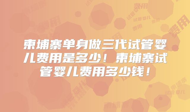 柬埔寨单身做三代试管婴儿费用是多少！柬埔寨试管婴儿费用多少钱！