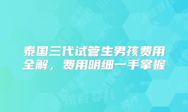 泰国三代试管生男孩费用全解，费用明细一手掌握