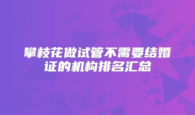 攀枝花做试管不需要结婚证的机构排名汇总