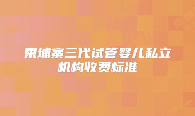 柬埔寨三代试管婴儿私立机构收费标准